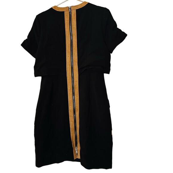 TOCCIN Black & Tan Faux Suede Stretch Hourglass Sheath Mini Dress Size 10 - Picture 5 of 10
